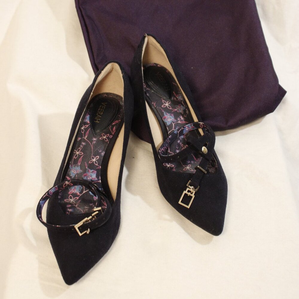 Veerah - Maya Kitten Heels w/ Ankle Strap Accessory - Deepsea Blue - Size US 6.5
